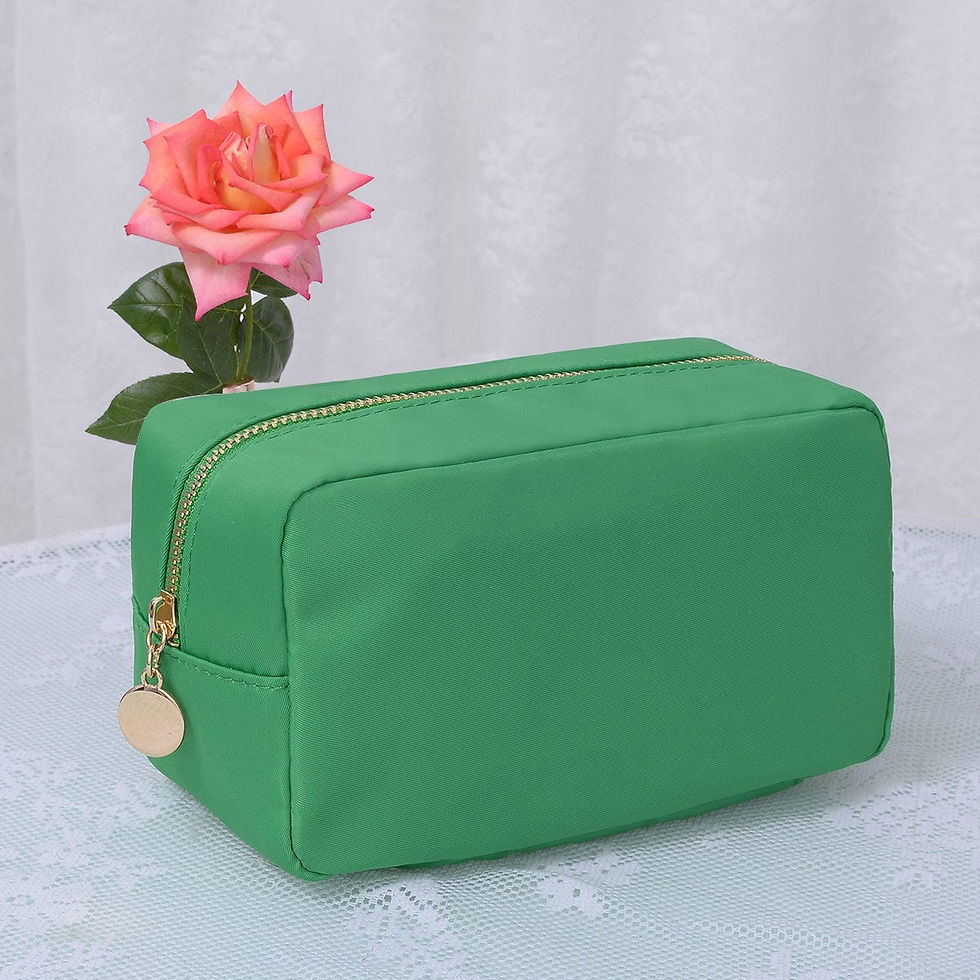 Thumbnail: Round Zippered Nylon Cosmetic Pouch Bag