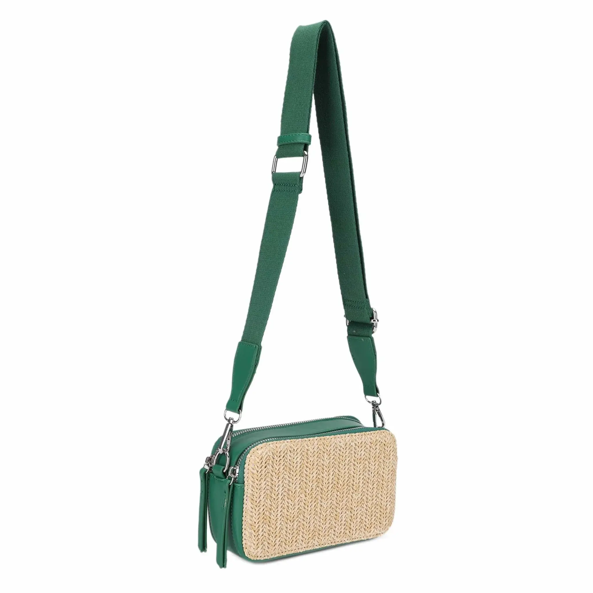 Two Tone Straw Crossbody Bag