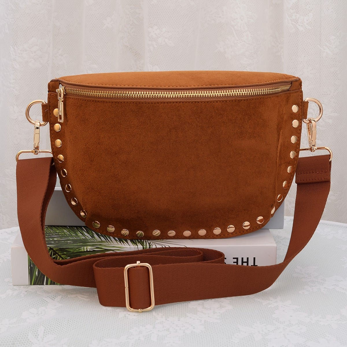 Suede Studded Crossbody Bag
