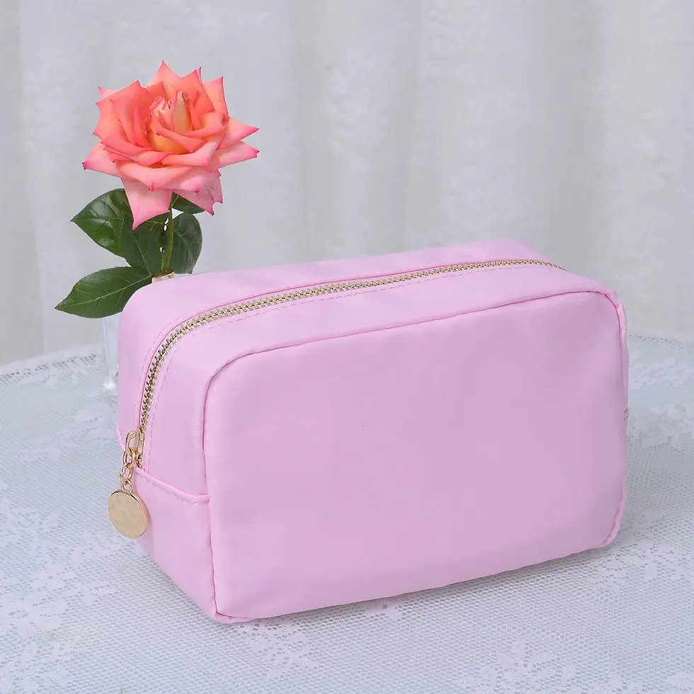 Thumbnail: Round Zippered Nylon Cosmetic Pouch Bag