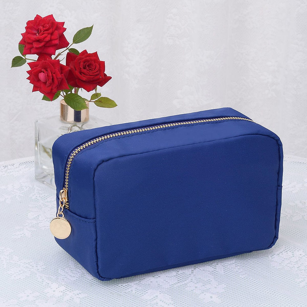 Thumbnail: Round Zippered Nylon Cosmetic Pouch Bag