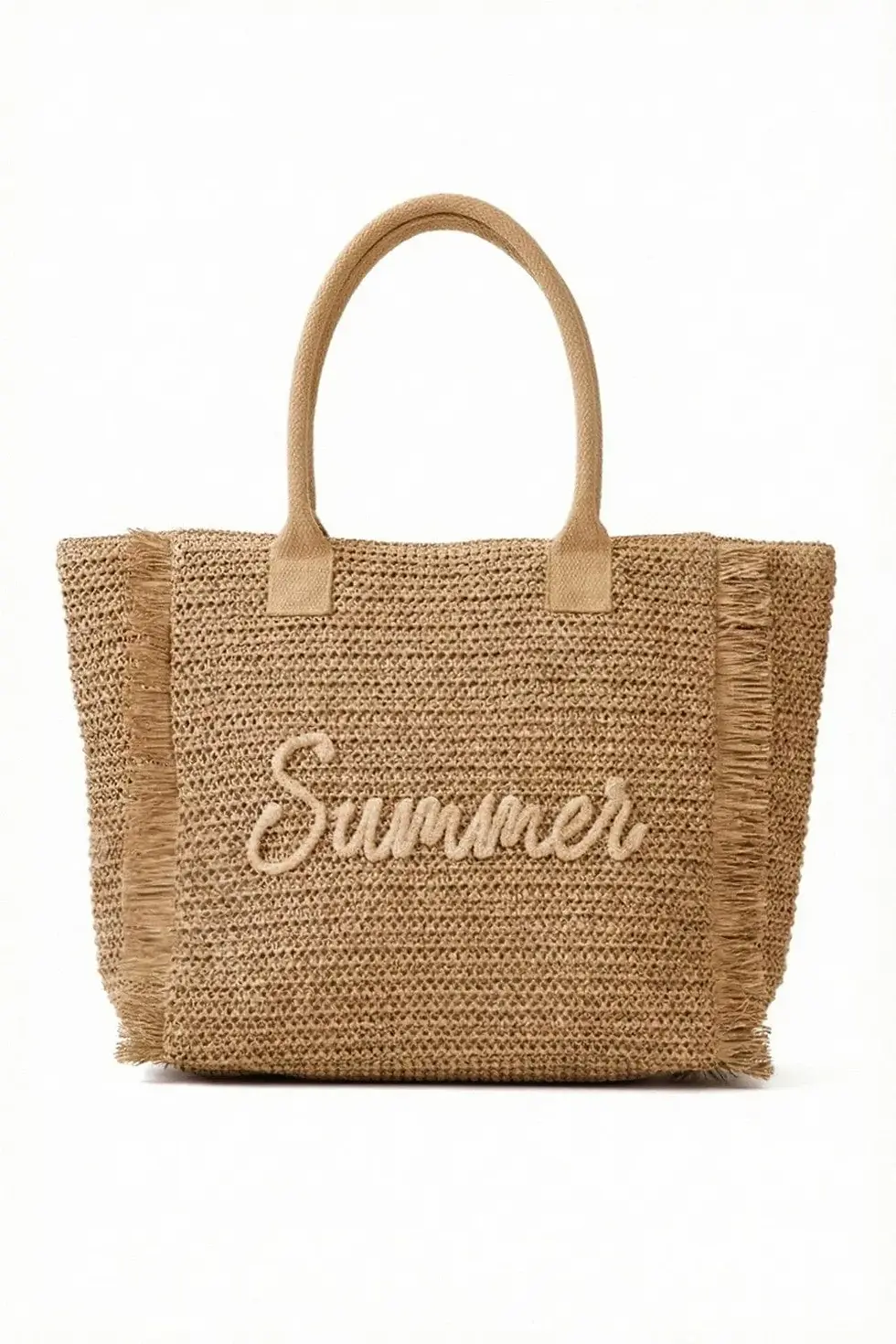 Thumbnail: Straw Fringe Summer Beach Tote Bag