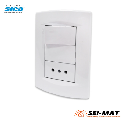 Plaqueta armada interruptor bipolar + 3 en línea 10A, blanco Sica Life