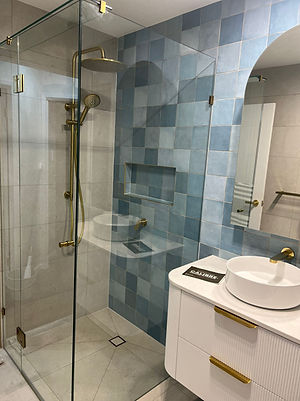 Matte White Wall Hung Vanity with Brushed Gold Tapware