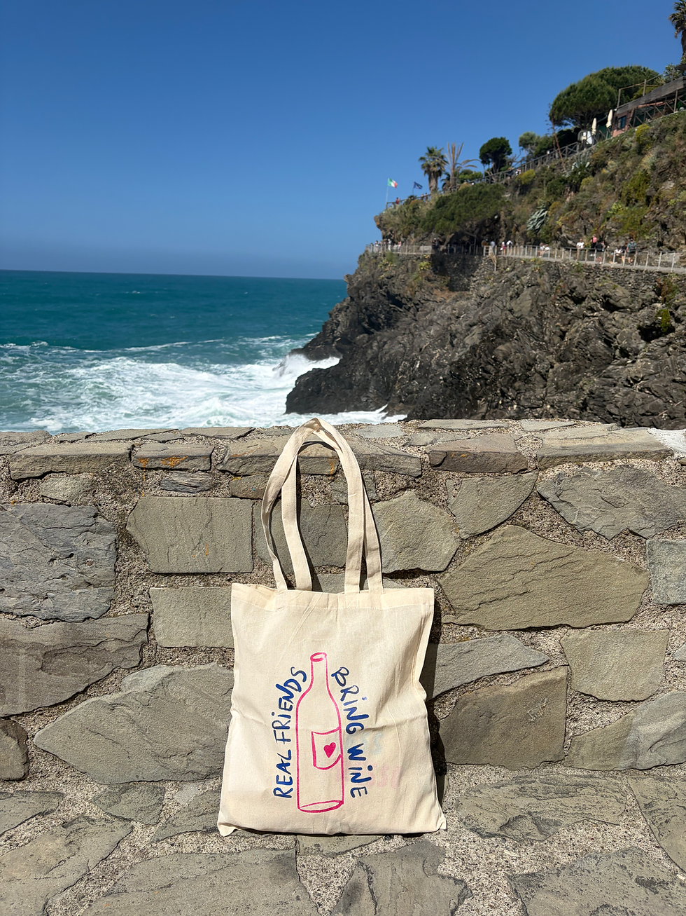 Thumbnail: "Real friends bring wine" Tote Bag