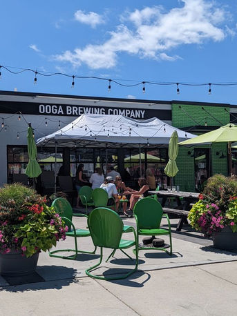 People outside of a local business