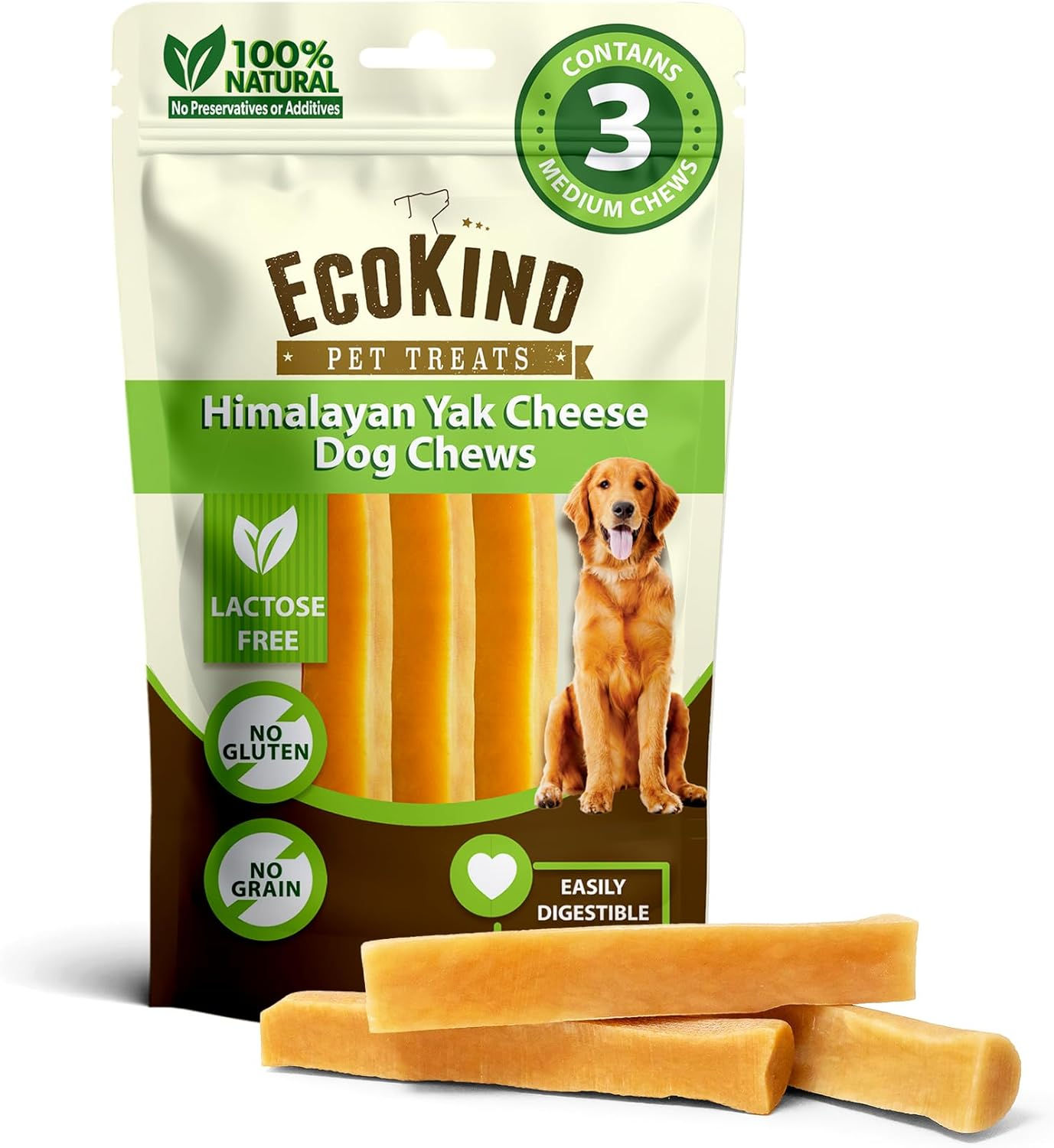 Gold Yak Chews for Medium Dogs (3 Medium Sized Che