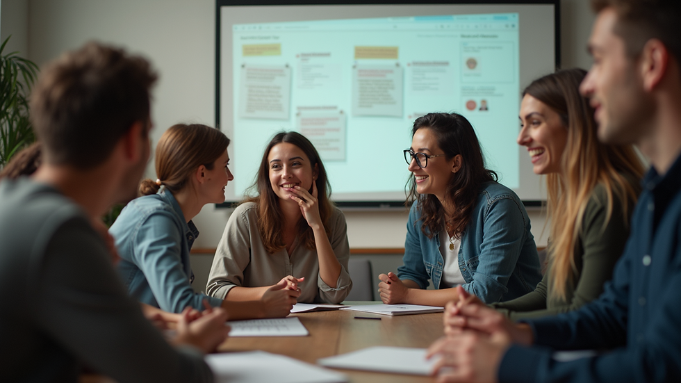 Eye-level view of a vibrant community gathering around a discussion board
