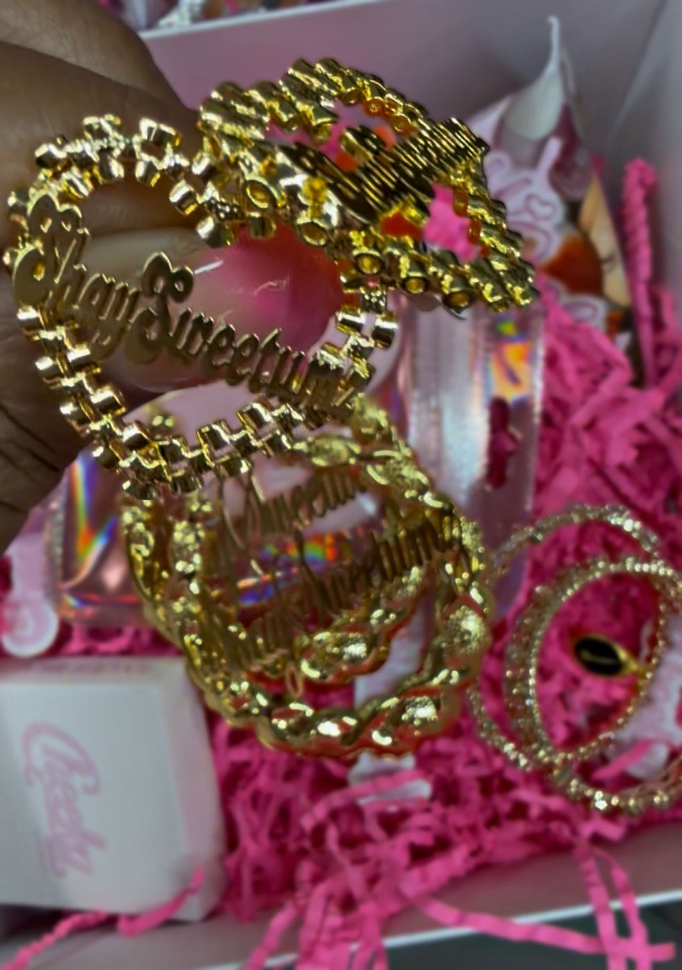 Thumbnail: Name Earrings  Bamboo Style + Heart Studs 