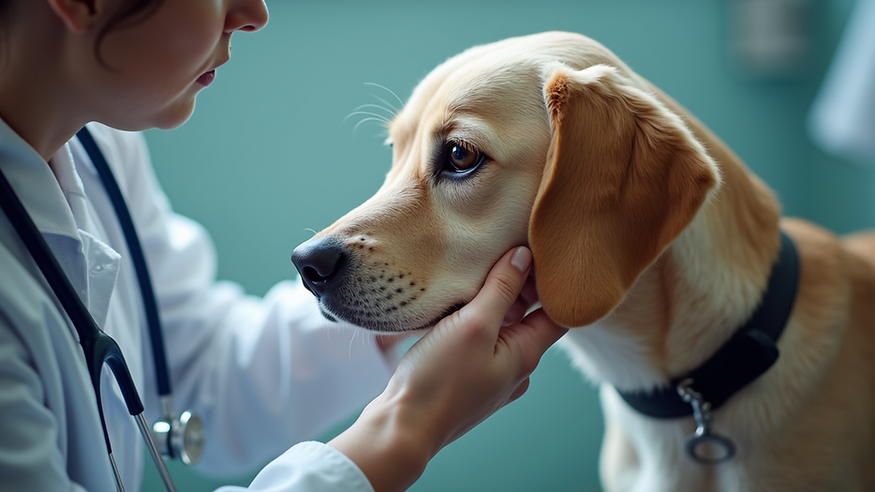Close-up view of a veterinarian examining a dog during a check-up