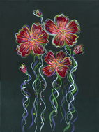 Abstract Red Posies, on a black background with multi-colored accents.
12" by 16"
$192.00