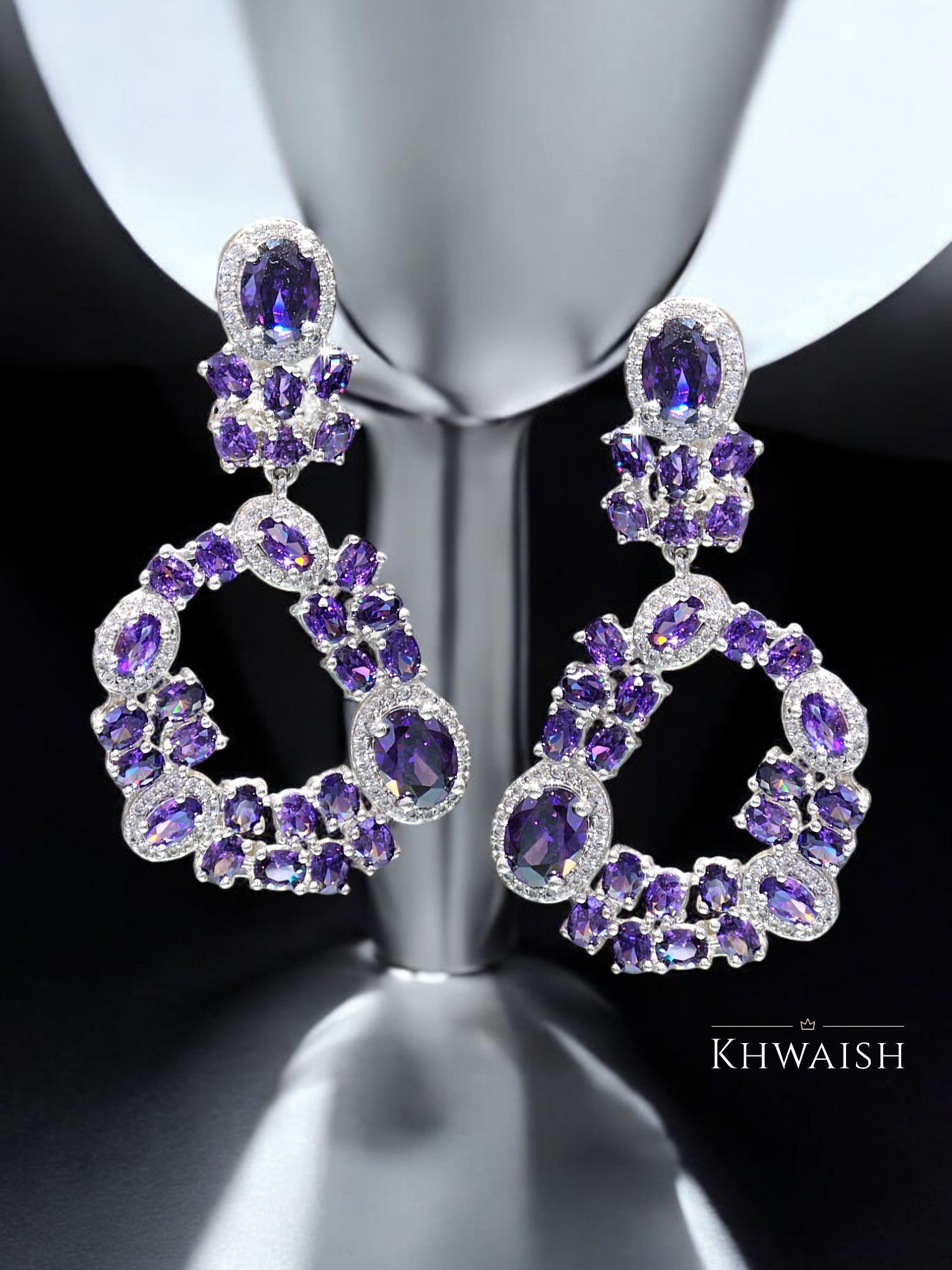 Elegant Purple Amethyst CZ Stones Diamond Earrings