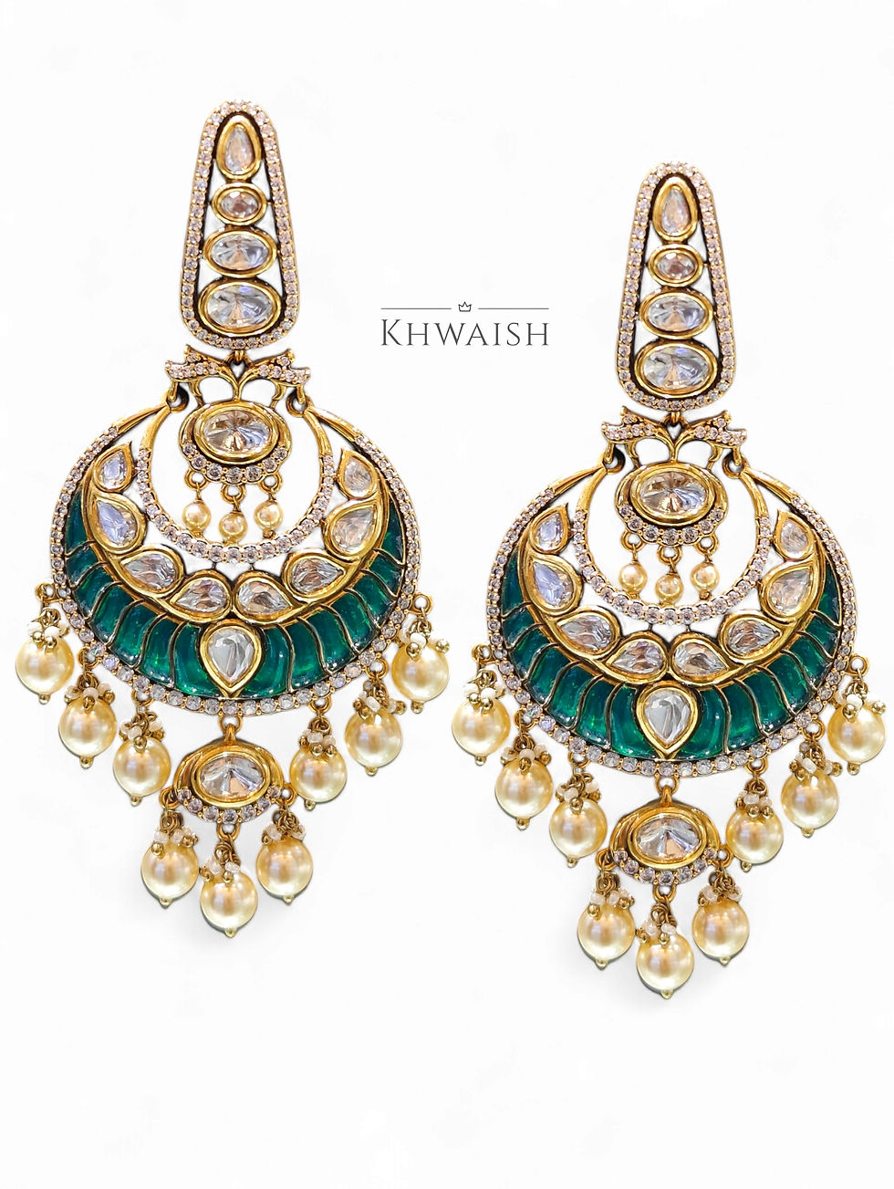 Chandbali Earrings with Emerald Accents