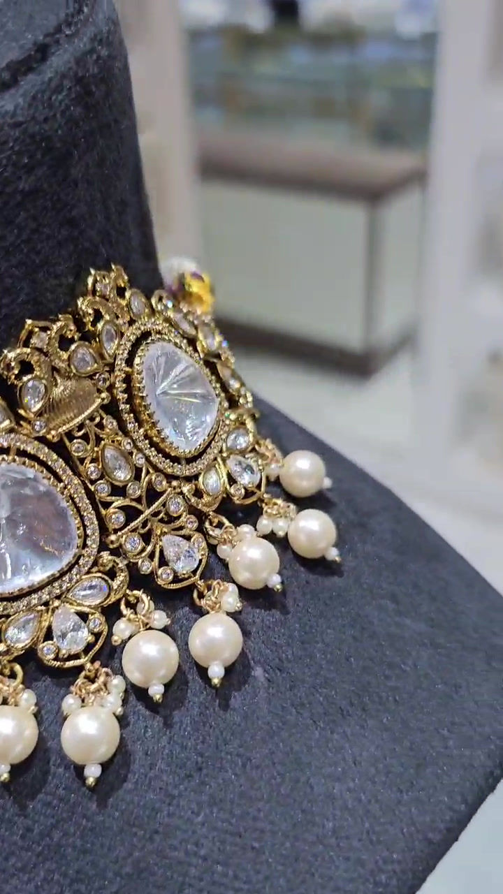 Victorian Uncut Polki Choker Necklace Set