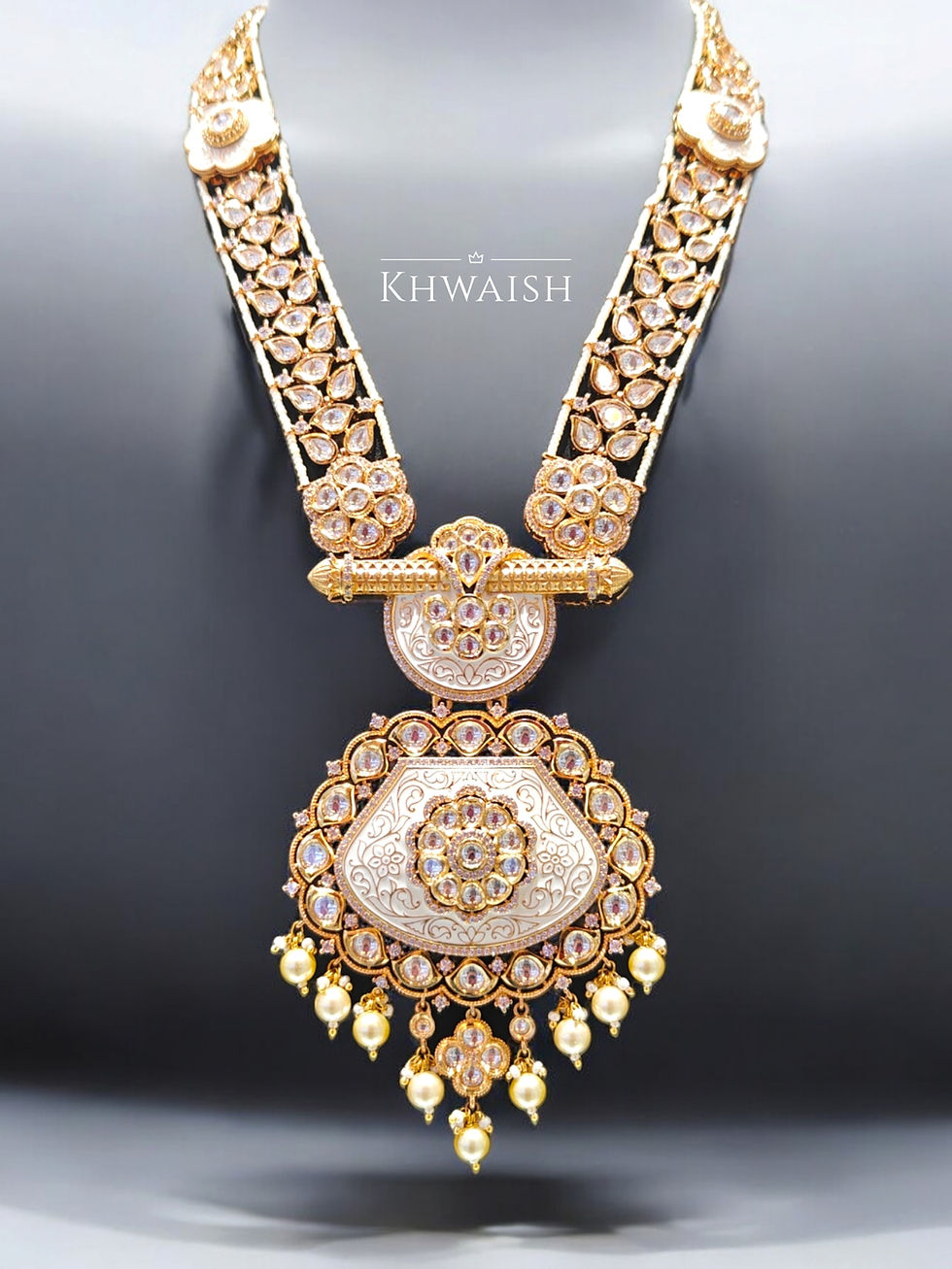 Ivory Enamel Polki Fusion Necklace Set