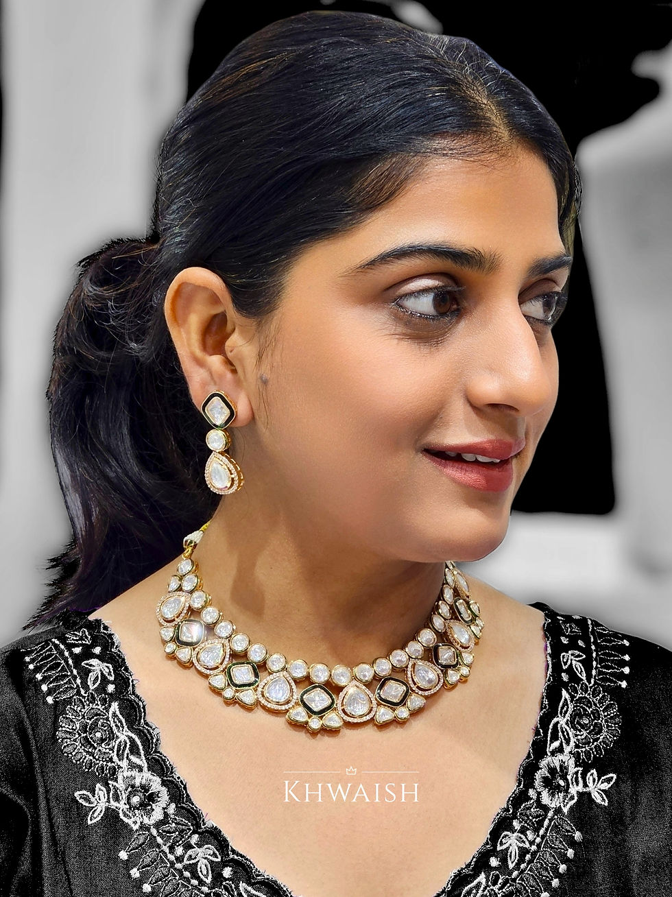 Uncut Polki Necklace Set with Enamel Work