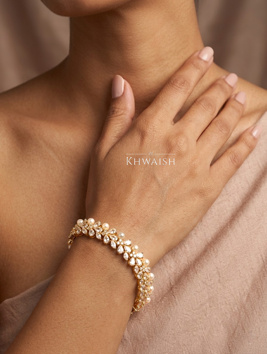 Exquisite Pearl and CZ Diamonds Tennis Bracelet