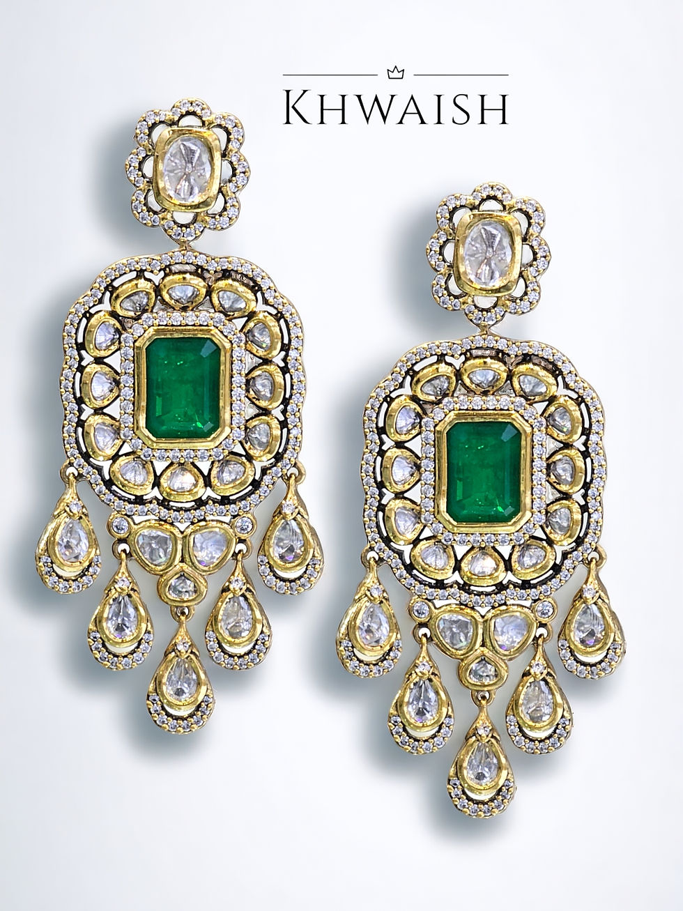 Victorian Emerald Uncut Polki Earrings