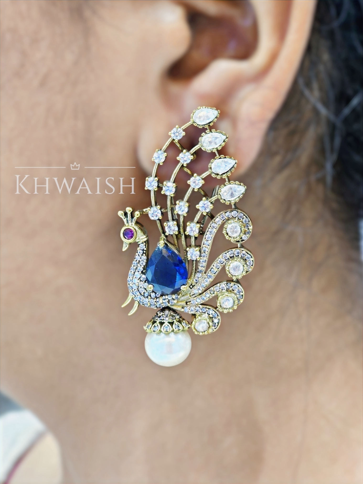 Victorian Polki Earrings with Peacock Motif