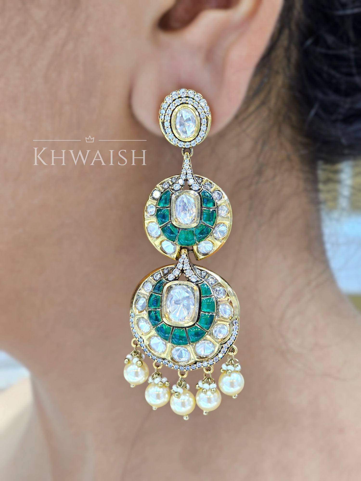 Chandbali Earrings with Emerald Accents