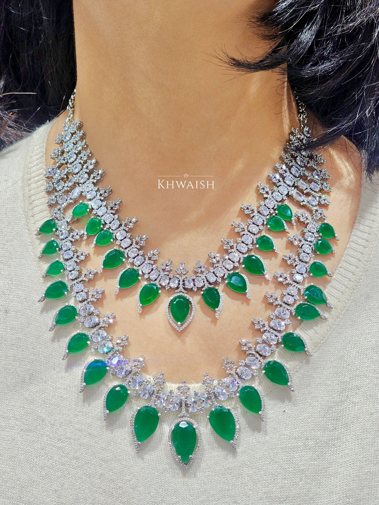 Emerald Double-Strand Necklace Set