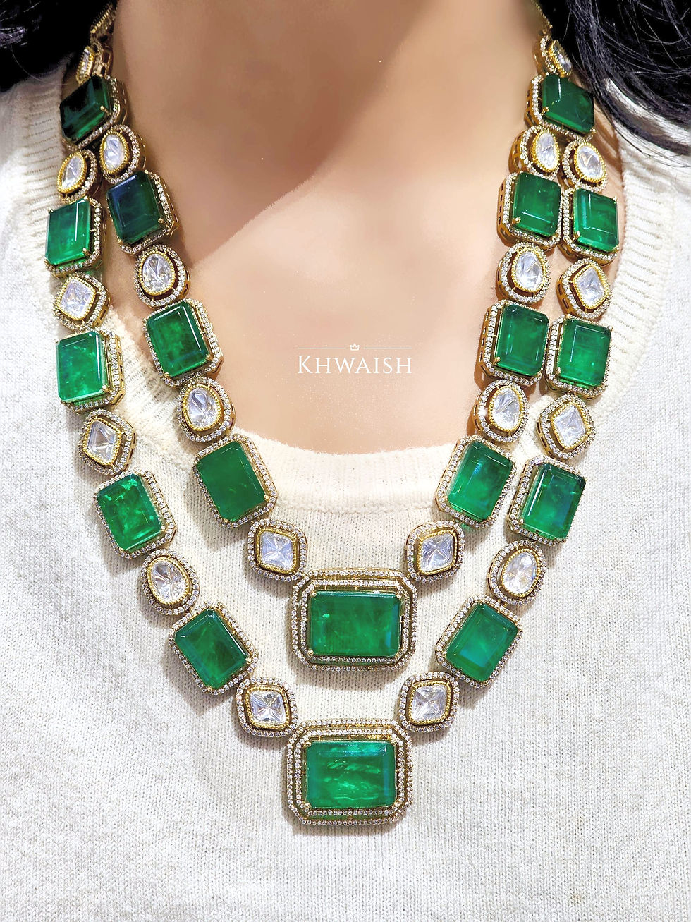 Victorian Emerald Uncut Polki Necklace Set