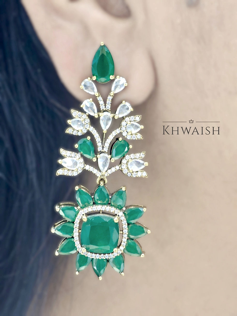 Victorian Emerald Polki Earrings