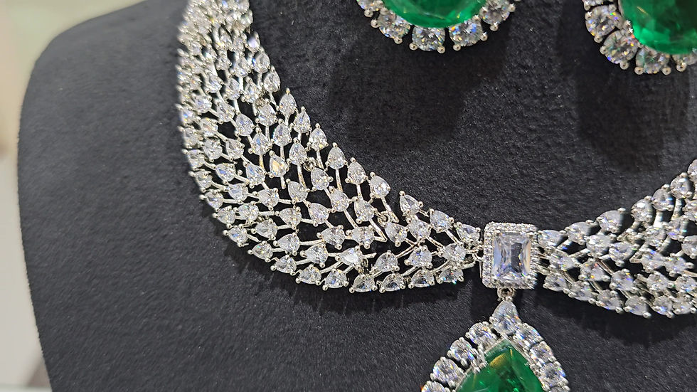 emerald green cz necklace set