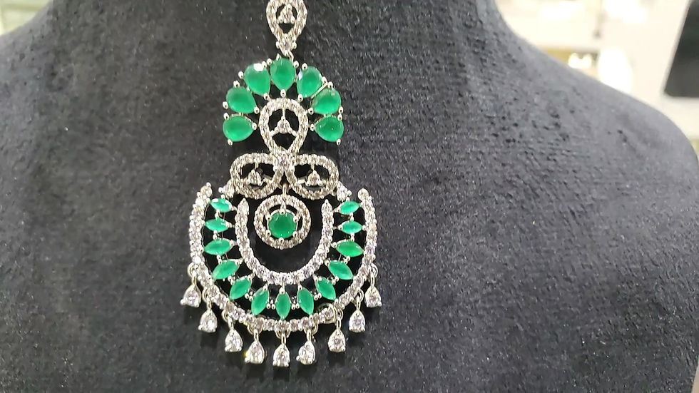 Emerald Green Cz Stones Silver Maang Tikka
