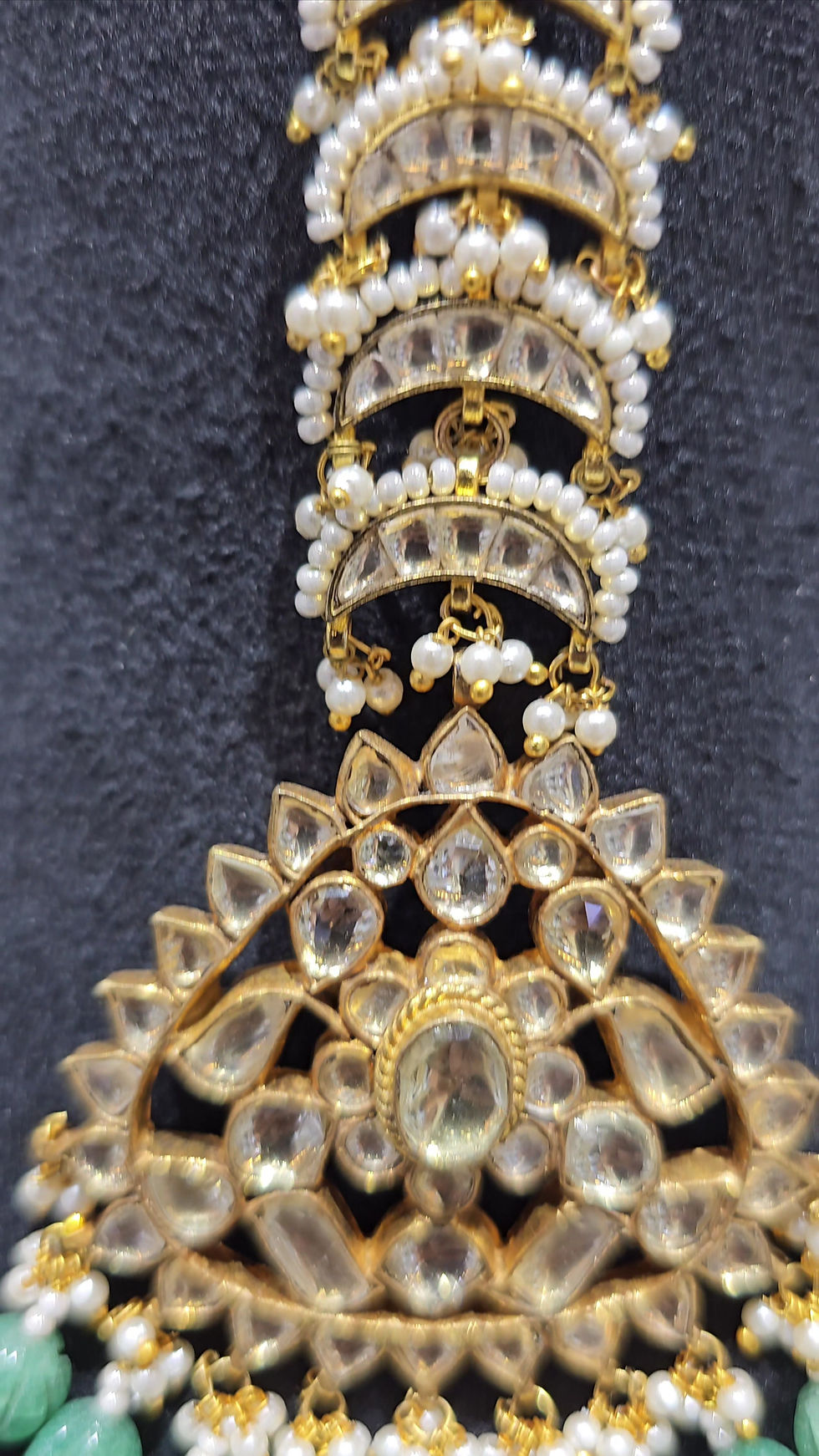 Jadau Maang Tikka with Mint Green Emerald Drops