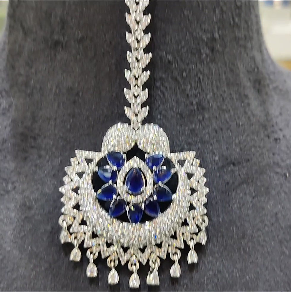 Blue Sapphire Cz Stones Silver Maang Tikka