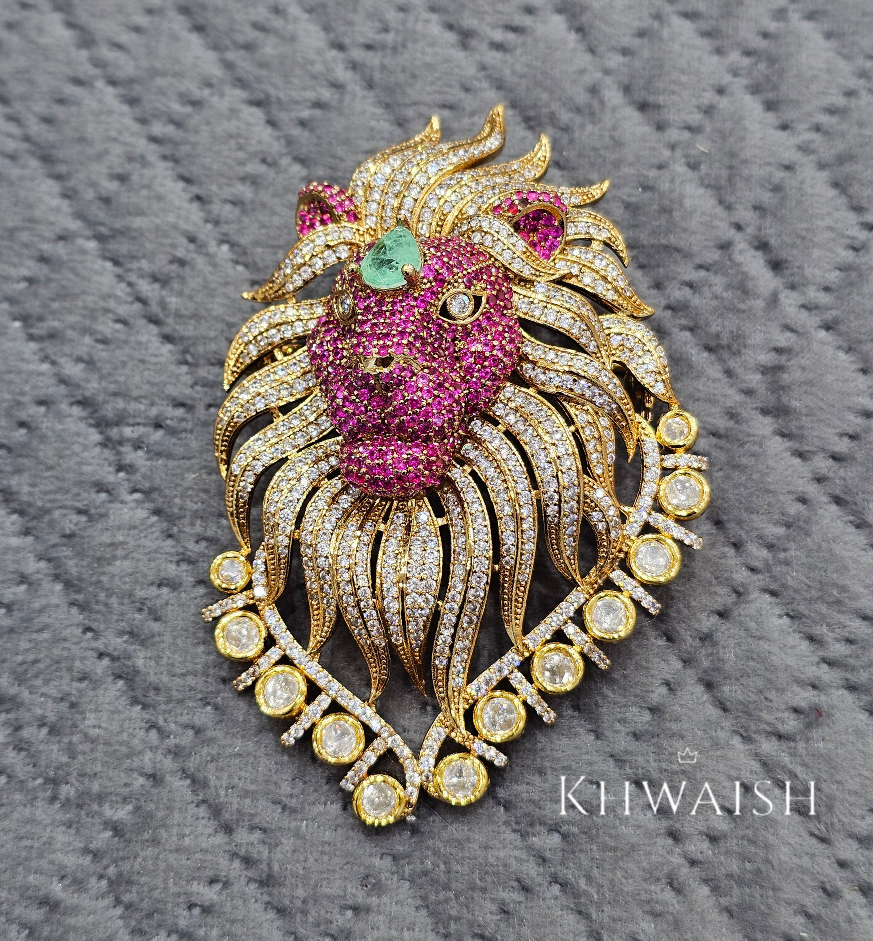 Lion Cz Unisex Brooch