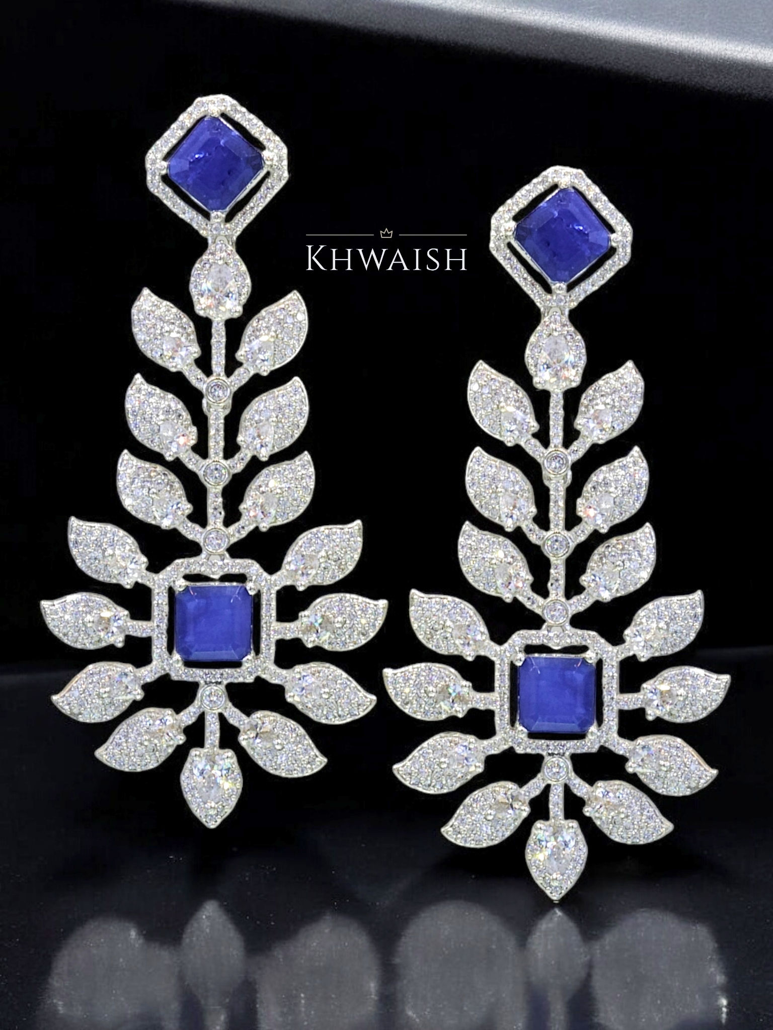 Sapphire Leaf Earrings