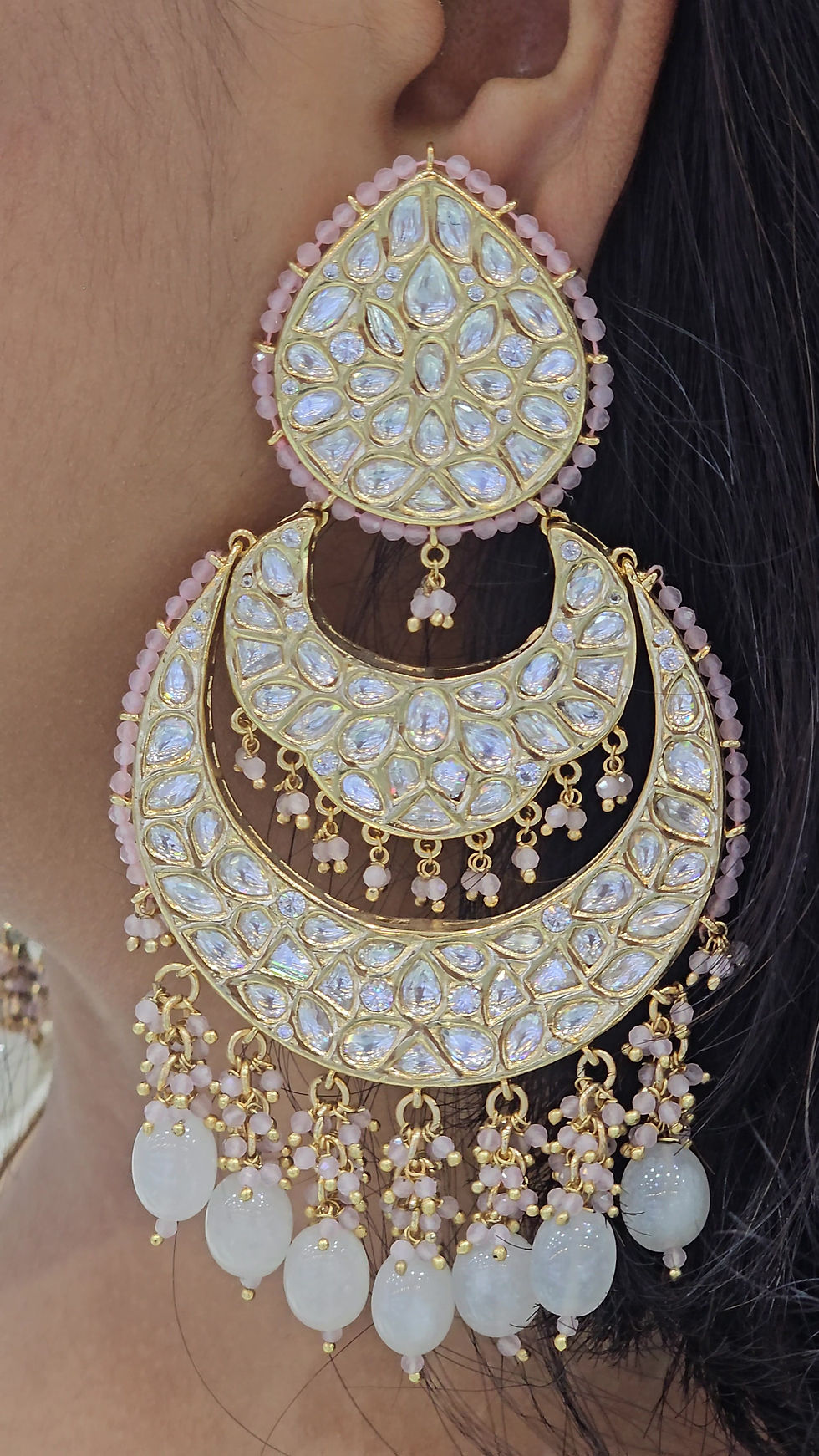 Kundan Polki Jadau Chandbali Earrings