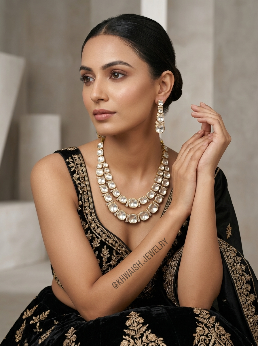 Double Layer Uncut Polki Necklace Set