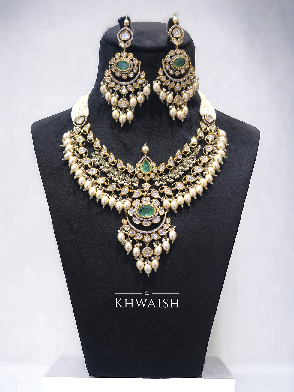 Victorian Uncut Polki Mint Green Necklace Set