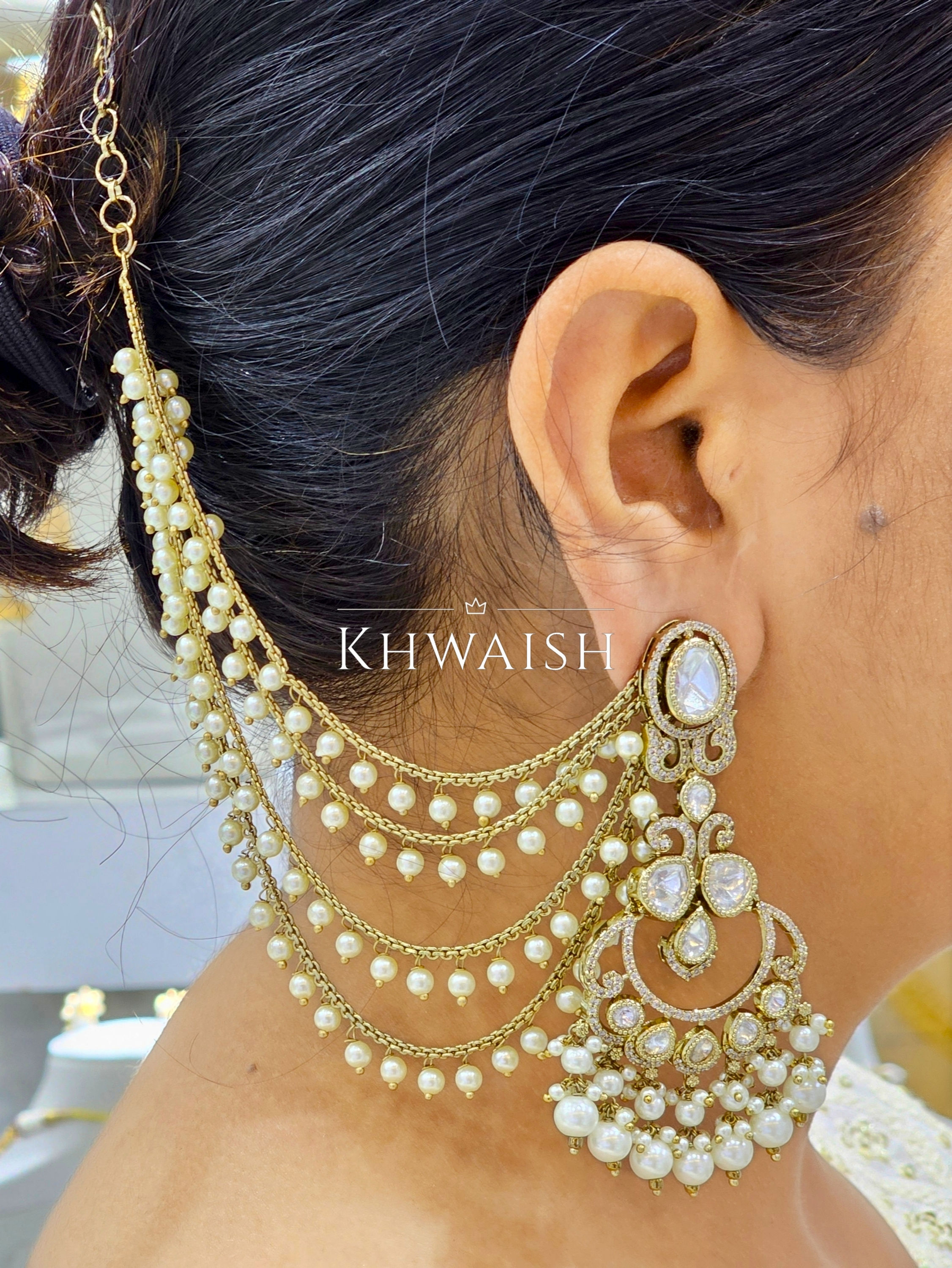 Victorian Polki Earrings with Hair Attachment