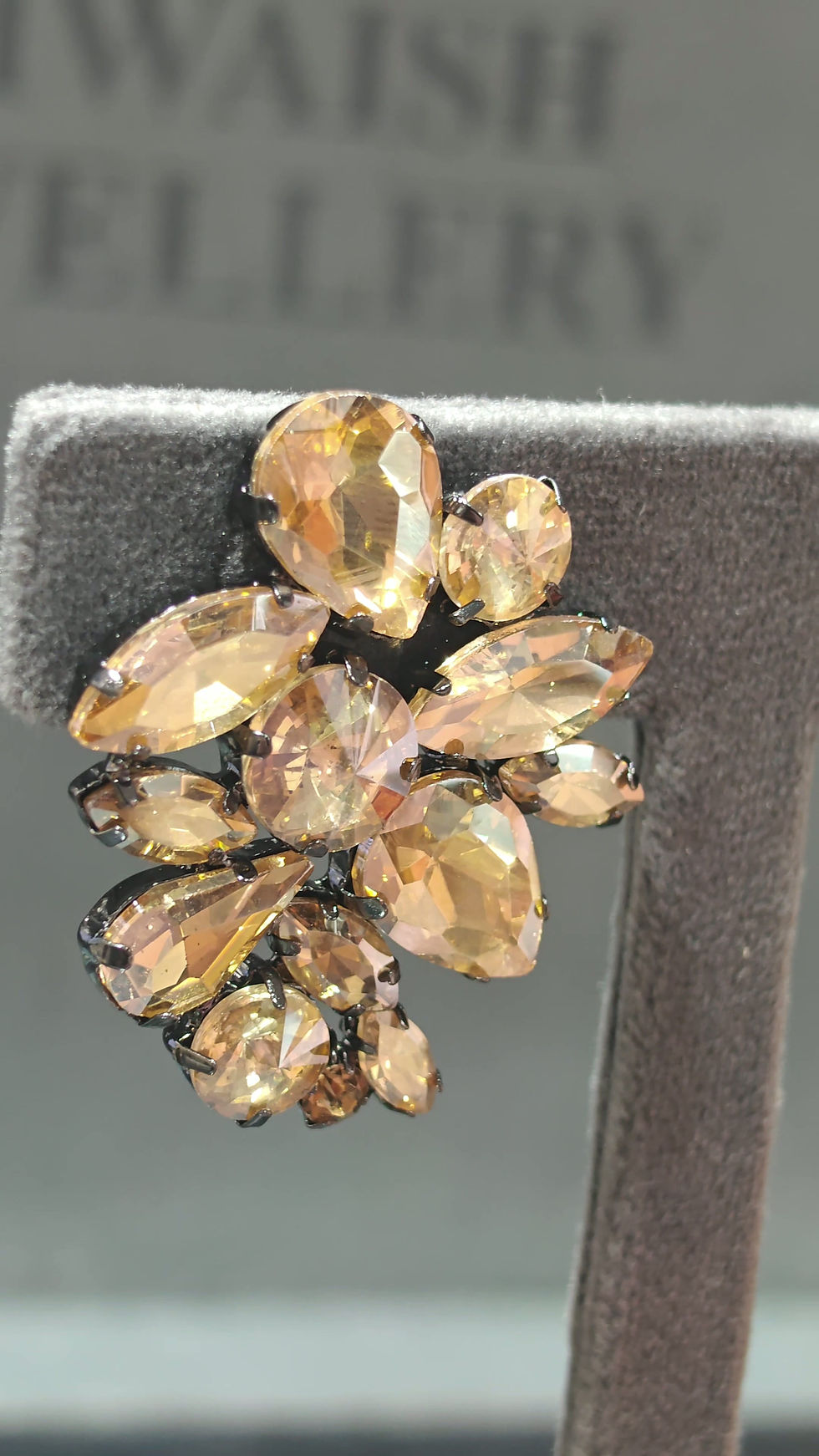 Champagne Crystal Floral Statement Earrings