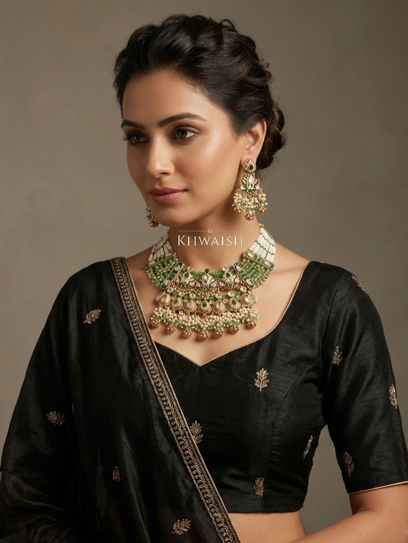 Temple Jewellery Necklace Set with Pearls