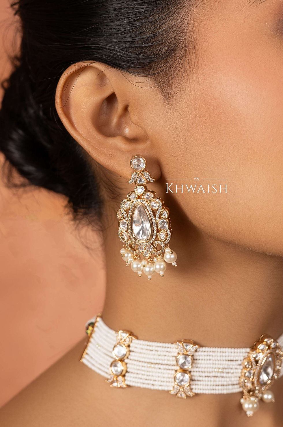 Uncut Polki Earrings with Pearls