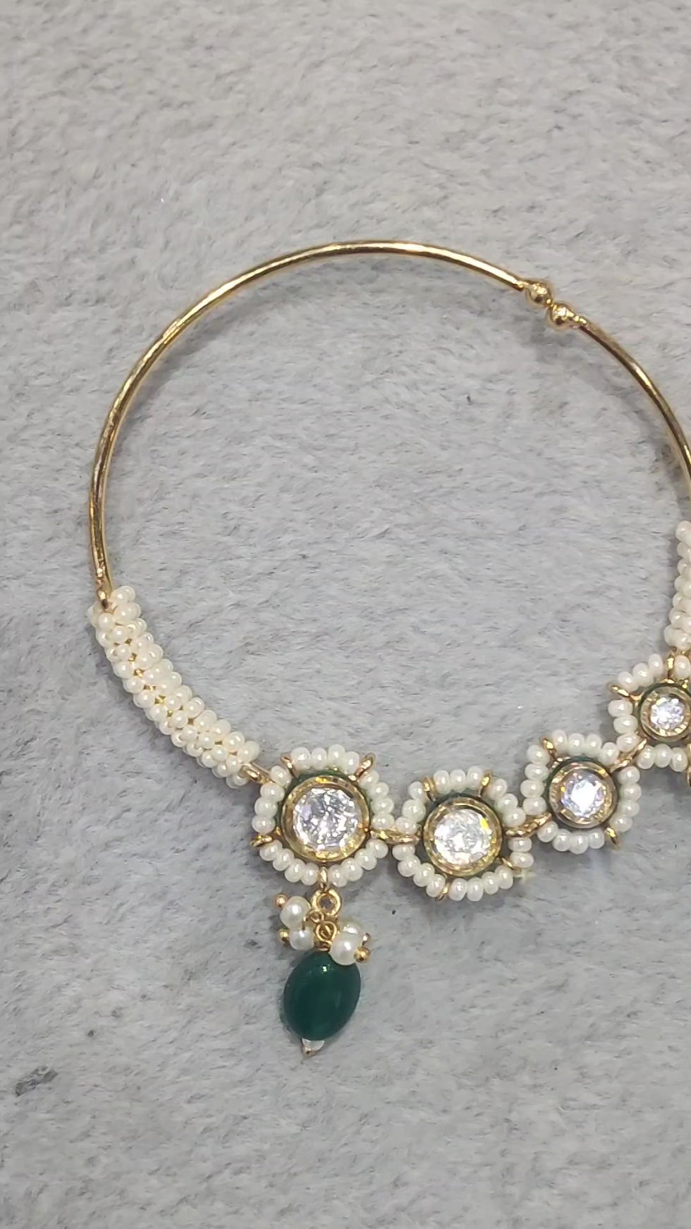 Thumbnail: Kundan Polki Emerald Green Pearl Nath