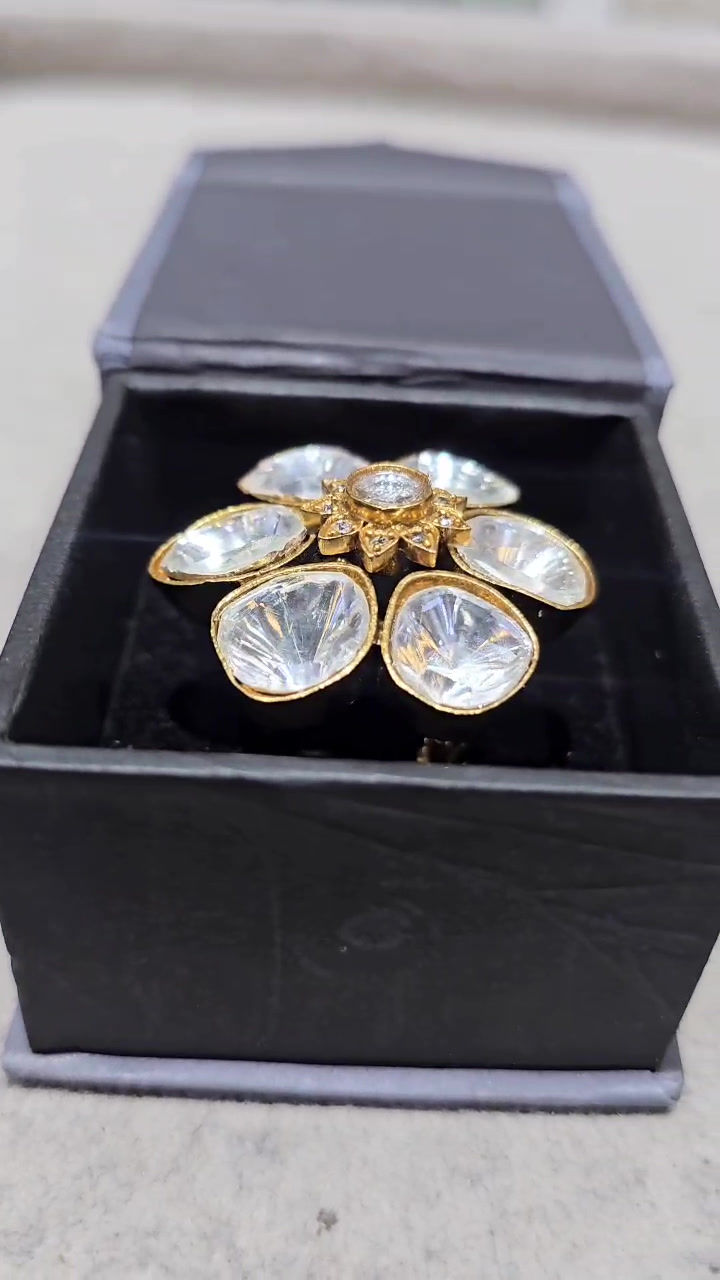 Moissanite Polki Floral Ring