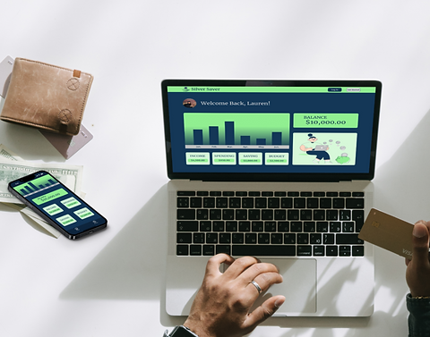 Mockup of the Silver Saver app displayed on a laptop.