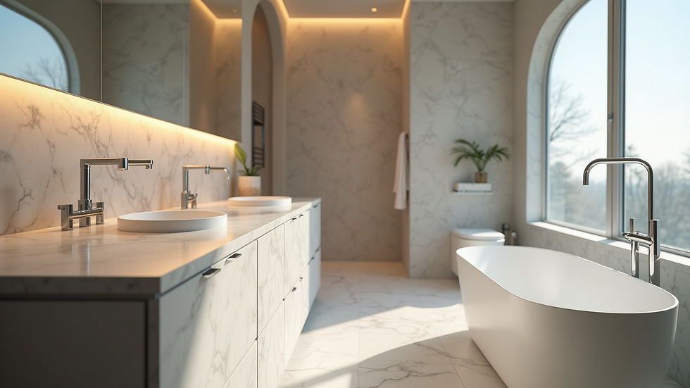 Eye-level view of a modern luxury bathroom with high-end fixtures