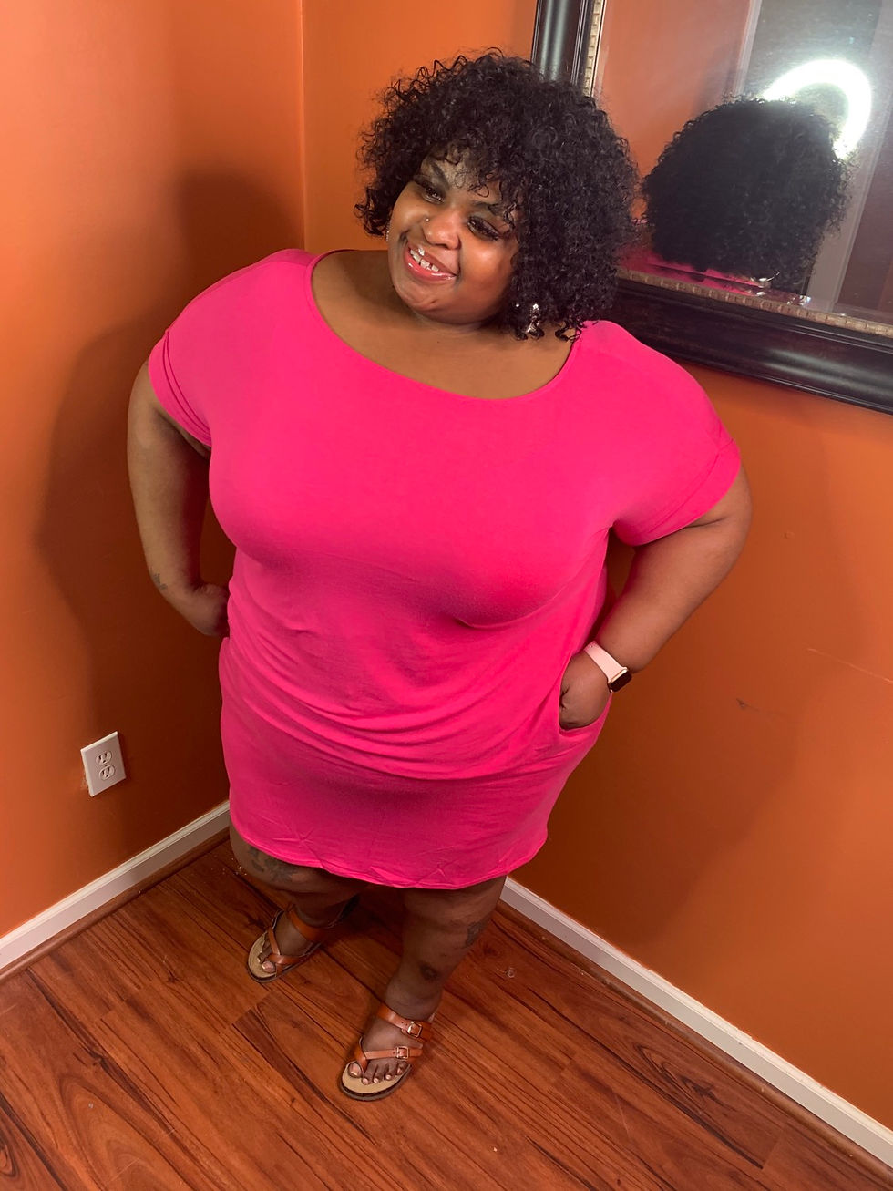 Thumbnail: ROLLED SHORT SLEEVE ROUND NECK DRESS