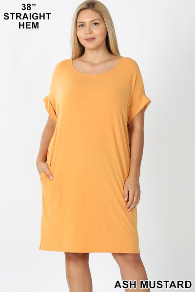 Thumbnail: ROLLED SHORT SLEEVE ROUND NECK DRESS