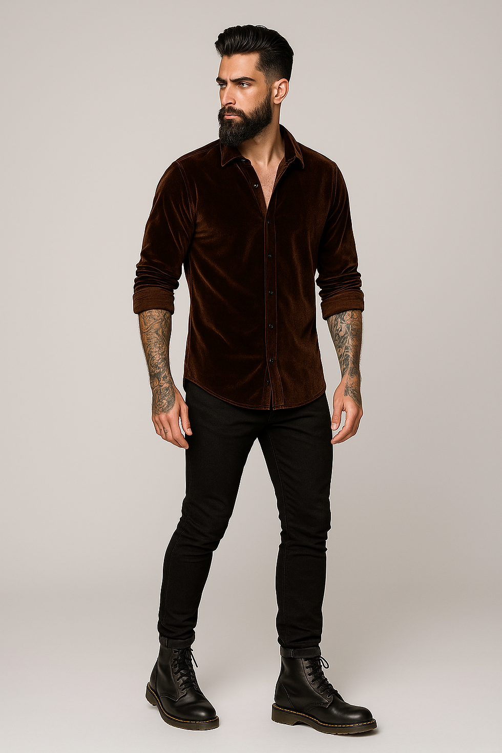 Miniatura: Camisa Manga Longa Veludo Marrom