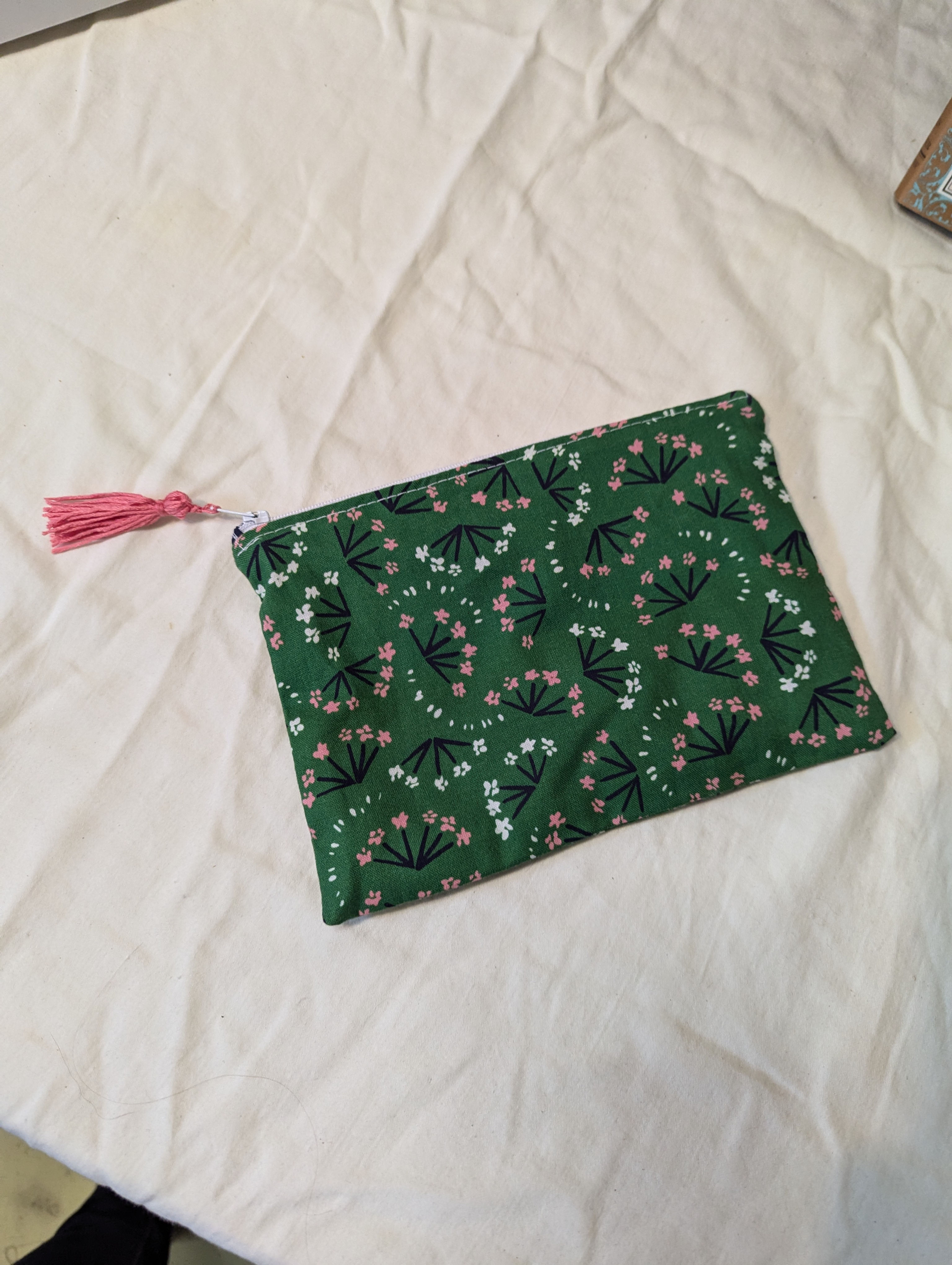 Spring Green Zipper Pouch with Pink Tassel