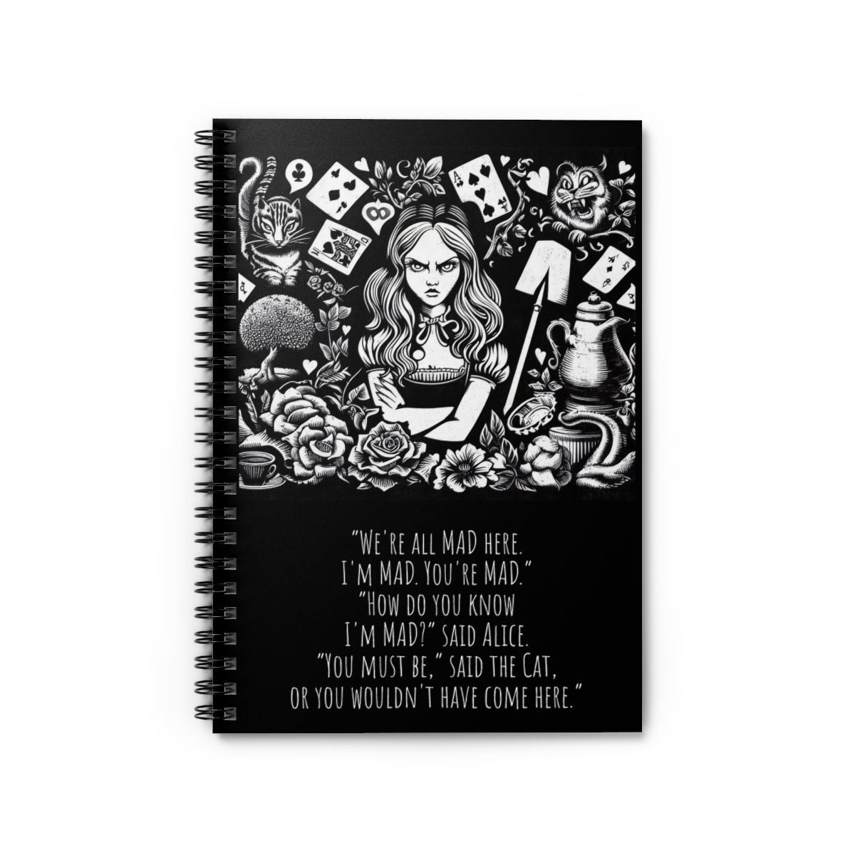 Alice in Wonderland We're All Mad Spiral Notebook - Ruled Line