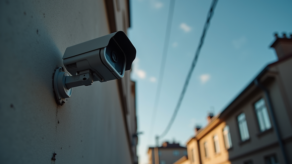 Eye-level view of a security camera mounted on a wall